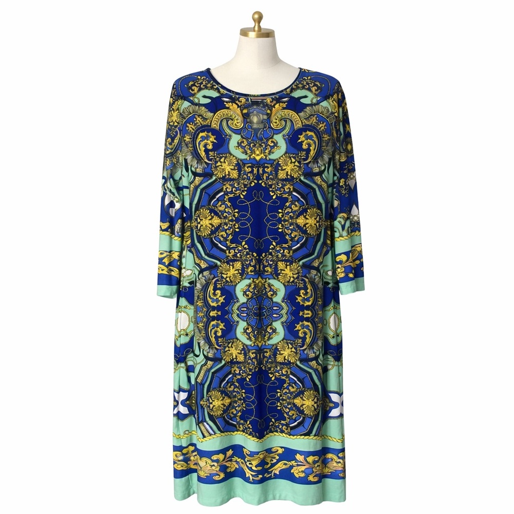 52. Forever Woman Blue and Mint Elegant Patterned Dress (L/XL)